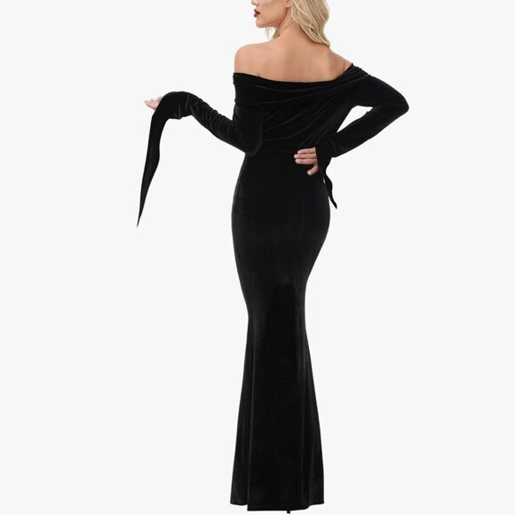 MORTICIA ADDAMS | ELVIRA| WITCH SEXY VAMP VELOUR DRESS | HALLOWEEN COSTUME - Picture 3 of 9